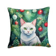 Load image into Gallery viewer, Khao Manee Cat By the Christmas Tree Throw Pillow
