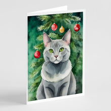 Load image into Gallery viewer, Korat Cat By the Christmas Tree Greeting Cards - Blank Note Cards – 8-Pack of Artist-Designed Cards with Envelopes