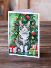 Load image into Gallery viewer, Korean Bobtail Cat By the Christmas Tree Greeting Cards - Blank Note Cards – 8-Pack of Artist-Designed Cards with Envelopes