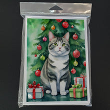 Load image into Gallery viewer, Korean Bobtail Cat By the Christmas Tree Greeting Cards - Blank Note Cards – 8-Pack of Artist-Designed Cards with Envelopes