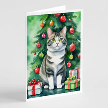 Load image into Gallery viewer, Korean Bobtail Cat By the Christmas Tree Greeting Cards - Blank Note Cards – 8-Pack of Artist-Designed Cards with Envelopes