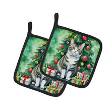 Load image into Gallery viewer, Korean Bobtail Cat By the Christmas Tree Pot Holders - Set of 2 Decorative Kitchen Helpers | Made in the USA