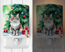Load image into Gallery viewer, Kurilian Bobtail Cat By the Christmas Tree Ceramic Night Light