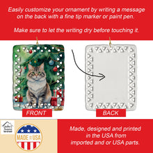 Load image into Gallery viewer, Kurilian Bobtail Cat By the Christmas Tree Porcelain Ornament