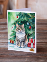 Load image into Gallery viewer, Kurilian Bobtail Cat By the Christmas Tree Greeting Cards - Blank Note Cards – 8-Pack of Artist-Designed Cards with Envelopes