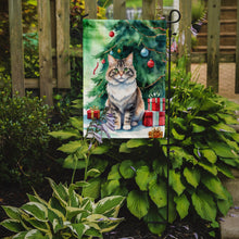 Load image into Gallery viewer, Kurilian Bobtail Christmas Garden Flag - Cat by the Christmas Tree - Cat-Themed Holiday Yard Decor