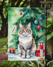 Load image into Gallery viewer, Kurilian Bobtail Christmas Garden Flag - Cat by the Christmas Tree - Cat-Themed Holiday Yard Decor