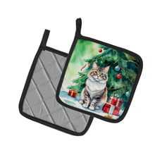 Load image into Gallery viewer, Kurilian Bobtail Cat By the Christmas Tree Pot Holders - Set of 2 Decorative Kitchen Helpers | Made in the USA