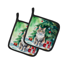 Load image into Gallery viewer, Kurilian Bobtail Cat By the Christmas Tree Pot Holders - Set of 2 Decorative Kitchen Helpers | Made in the USA