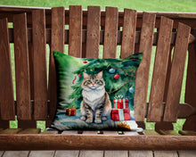 Load image into Gallery viewer, Kurilian Bobtail Cat By the Christmas Tree Throw Pillow - 14x14 Decorative Pillow – Art for Your Home &amp; Patio