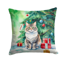 Load image into Gallery viewer, Kurilian Bobtail Cat By the Christmas Tree Throw Pillow - 14x14 Decorative Pillow – Art for Your Home &amp; Patio