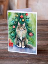 Load image into Gallery viewer, MaineCoon Cat By the Christmas Tree Greeting Cards - Blank Note Cards – 8-Pack of Artist-Designed Cards with Envelopes