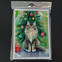 Load image into Gallery viewer, MaineCoon Cat By the Christmas Tree Greeting Cards - Blank Note Cards – 8-Pack of Artist-Designed Cards with Envelopes