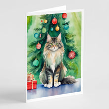 Load image into Gallery viewer, MaineCoon Cat By the Christmas Tree Greeting Cards - Blank Note Cards – 8-Pack of Artist-Designed Cards with Envelopes