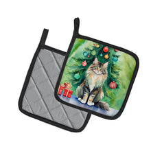 Load image into Gallery viewer, MaineCoon Cat By the Christmas Tree Pot Holders - Set of 2 Decorative Kitchen Helpers | Made in the USA