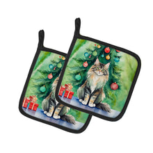 Load image into Gallery viewer, MaineCoon Cat By the Christmas Tree Pot Holders - Set of 2 Decorative Kitchen Helpers | Made in the USA