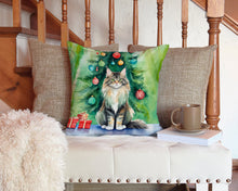 Load image into Gallery viewer, MaineCoon Cat By the Christmas Tree Throw Pillow - 14x14 Decorative Pillow – Art for Your Home &amp; Patio