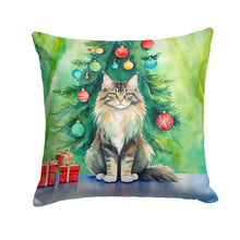 Load image into Gallery viewer, MaineCoon Cat By the Christmas Tree Throw Pillow - 14x14 Decorative Pillow – Art for Your Home &amp; Patio