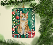 Load image into Gallery viewer, Malayan Cat By the Christmas Tree Porcelain Ornament