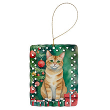 Load image into Gallery viewer, Malayan Cat By the Christmas Tree Porcelain Ornament