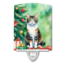 Load image into Gallery viewer, Manx Cat By the Christmas Tree Ceramic Night Light
