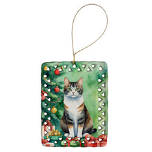 Load image into Gallery viewer, Manx Cat By the Christmas Tree Porcelain Ornament