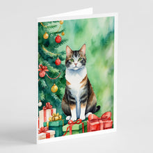 Load image into Gallery viewer, Manx Cat By the Christmas Tree Greeting Cards - Blank Note Cards – 8-Pack of Artist-Designed Cards with Envelopes