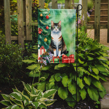 Load image into Gallery viewer, Manx Christmas Garden Flag - Cat by the Christmas Tree - Cat-Themed Holiday Yard Decor