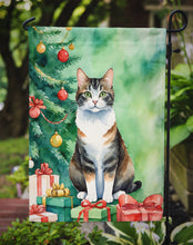 Load image into Gallery viewer, Manx Christmas Garden Flag - Cat by the Christmas Tree - Cat-Themed Holiday Yard Decor