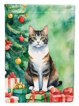 Load image into Gallery viewer, Manx Christmas Garden Flag - Cat by the Christmas Tree - Cat-Themed Holiday Yard Decor