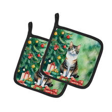 Load image into Gallery viewer, Manx Cat By the Christmas Tree Pot Holders - Set of 2 Decorative Kitchen Helpers | Made in the USA