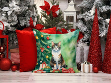 Load image into Gallery viewer, Manx Cat By the Christmas Tree Throw Pillow