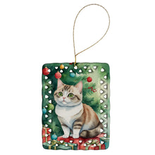 Load image into Gallery viewer, Munchkin Cat By the Christmas Tree Porcelain Ornament