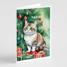 Load image into Gallery viewer, Munchkin Cat By the Christmas Tree Greeting Cards - Blank Note Cards – 8-Pack of Artist-Designed Cards with Envelopes