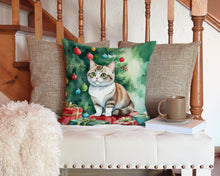 Load image into Gallery viewer, Munchkin Cat By the Christmas Tree Throw Pillow - 14x14 Decorative Pillow – Art for Your Home &amp; Patio