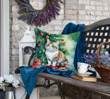 Load image into Gallery viewer, Munchkin Cat By the Christmas Tree Throw Pillow
