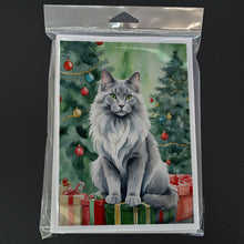 Load image into Gallery viewer, Nebelung Cat By the Christmas Tree Greeting Cards - Blank Note Cards – 8-Pack of Artist-Designed Cards with Envelopes