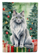 Load image into Gallery viewer, Nebelung Christmas Garden Flag - Cat by the Christmas Tree - Cat-Themed Holiday Yard Decor