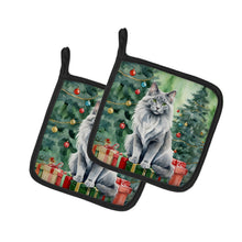 Load image into Gallery viewer, Nebelung Cat By the Christmas Tree Pot Holders - Set of 2 Decorative Kitchen Helpers | Made in the USA
