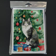 Load image into Gallery viewer, Norwegian Forest Cat By the Christmas Tree Greeting Cards - Blank Note Cards – 8-Pack of Artist-Designed Cards with Envelopes