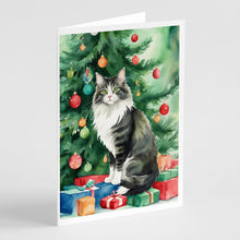 Load image into Gallery viewer, Norwegian Forest Cat By the Christmas Tree Greeting Cards - Blank Note Cards – 8-Pack of Artist-Designed Cards with Envelopes