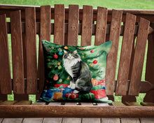 Load image into Gallery viewer, Norwegian Forest Cat By the Christmas Tree Throw Pillow - 14x14 Decorative Pillow – Art for Your Home &amp; Patio