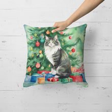 Load image into Gallery viewer, Norwegian Forest Cat By the Christmas Tree Throw Pillow