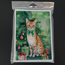 Load image into Gallery viewer, Ocicat Cat By the Christmas Tree Greeting Cards - Blank Note Cards – 8-Pack of Artist-Designed Cards with Envelopes