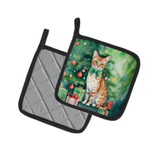 Load image into Gallery viewer, Ocicat Cat By the Christmas Tree Pot Holders - Set of 2 Decorative Kitchen Helpers | Made in the USA