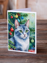 Load image into Gallery viewer, Ojos Azules Cat By the Christmas Tree Greeting Cards - Blank Note Cards – 8-Pack of Artist-Designed Cards with Envelopes