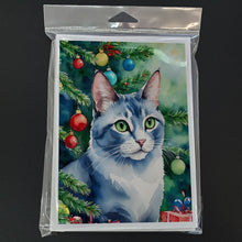 Load image into Gallery viewer, Ojos Azules Cat By the Christmas Tree Greeting Cards - Blank Note Cards – 8-Pack of Artist-Designed Cards with Envelopes
