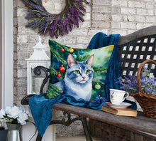 Load image into Gallery viewer, Ojos Azules Cat By the Christmas Tree Throw Pillow