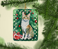 Load image into Gallery viewer, Oregon Rex Cat By the Christmas Tree Porcelain Ornament