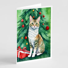 Load image into Gallery viewer, Oregon Rex Cat By the Christmas Tree Greeting Cards - Blank Note Cards – 8-Pack of Artist-Designed Cards with Envelopes